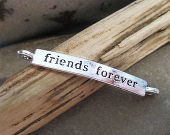 2 "Friends Forever" Curved Bracelet Connectors | Silver Bracelet Charms | Findings and Components | DIY Jewelry Supplies | 32mm 1 1/4 in