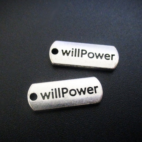 10 Silver Willpower Tag Charms | Inspirational Motivational Charms for Sports Triathlon Fitness Weight Loss Exercise Workout Goal Setting