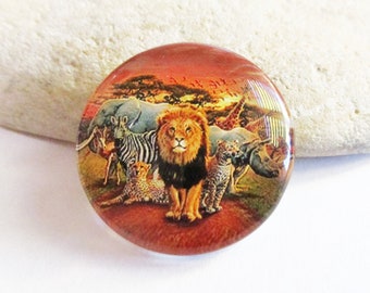 2 African Wild Animals Glass Dome Cabochons for 25mm Settings | Lion Zebra Elephant Leopard Giraffe Rhino Safari Zoo Animals for DIY Jewelry