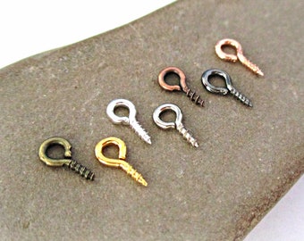 50 Tiny Screw Pin Bails for Jewelry Making 8 Colors Silver Copper Bronze Gold Gunmetal Rose Gold | Screw Eye Pins for Cork Bottles Eye Hooks