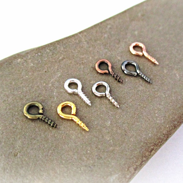 50 Tiny Screw Pin Bails for Jewelry Making 8 Colors Silver Copper Bronze Gold Gunmetal Rose Gold | Screw Eye Pins for Cork Bottles Eye Hooks