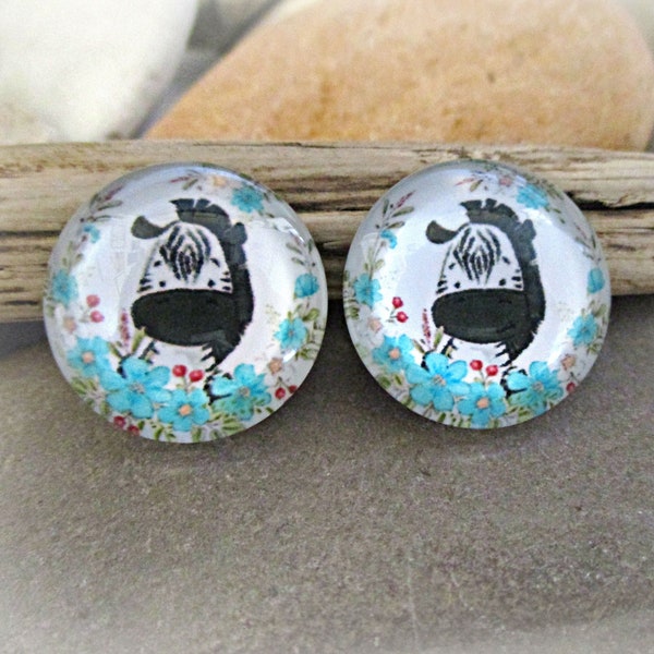 2 Cute Baby Zebra Glass Dome Cabochons 20mm Setting Baby Animals Round Glass Cabochons Earrings Necklaces Rings Key Chains Brooches Pendants