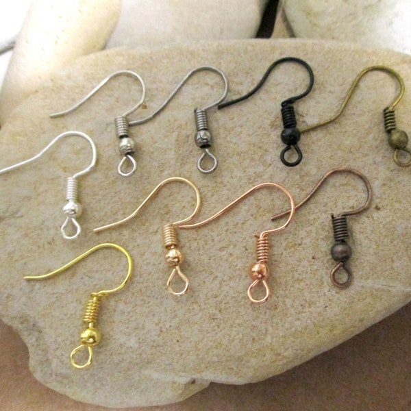 20 Ear Wires | 9 Colors | Fishhook Earring Hooks | Gold, KC Gold, Rose Gold, Gunmetal, Bronze, Black, Copper, Antique Silver, Bright Silver