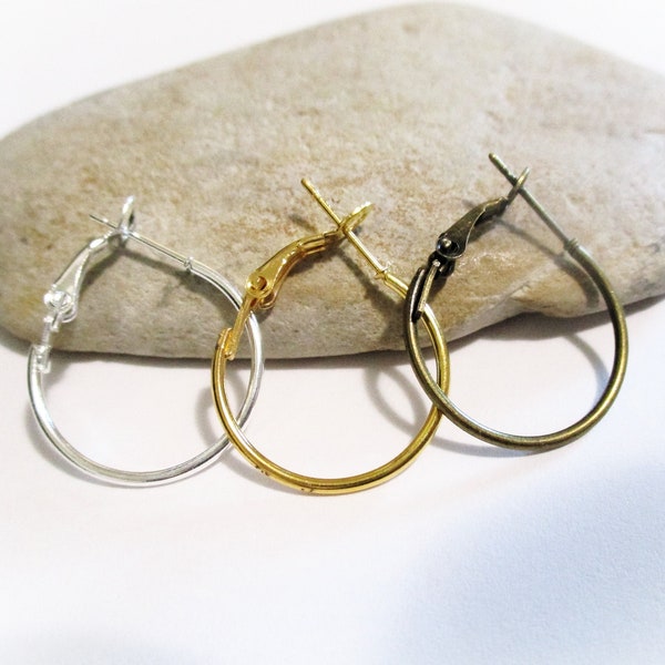 5 Pairs Silver or Gold Hoop Earrings | Lever Back Closure | 20mm | 3/4 in | Earring Findings | Small Hoop Earring Set | DIY Jewelry Supplies