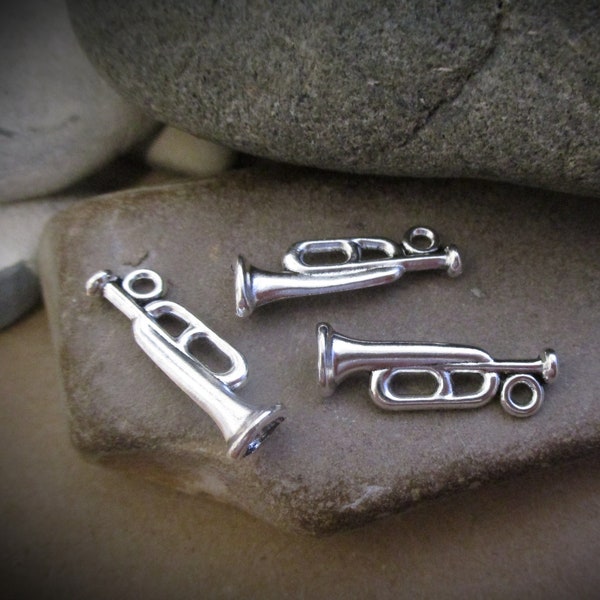 10 Silver Bugle Charms Music Charm | Gift for Horn Player Musician Music Lover Music Teacher | Musical Instrument Necklace Bracelet Earrings