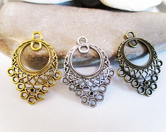 2 Chandelier Earring Pendants in Gold Silver or Bronze | Teardrop Necklace Connectors | DIY Jewelry Supplies Components | Bohemian | 32x24mm