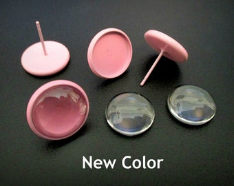 May include: Six pink and clear glass cabochons, some with a metal post, for jewelry making.  New Color.