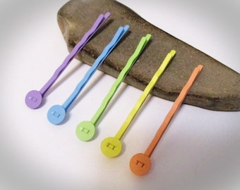 10 Hair Pin Blanks with 8mm 1/3" Glue On Pad | Bobby Pins in Pastel Colors | Childrens Hair Accessories | DIY Hair Pin Findings & Components