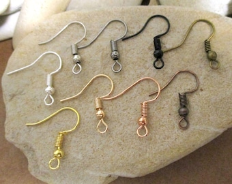 20 Ear Wires | 9 Colors | Fishhook Earring Hooks | Gold, KC Gold, Rose Gold, Gunmetal, Bronze, Black, Copper, Antique Silver, Bright Silver