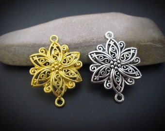 2 Flower Connectors | Silver or Gold Poinsettia Charms | Bracelet Connectors | Earring Findings | Necklace Connectors | DIY Jewelry Supplies