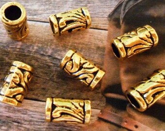 10 Gold tube beads Gold European beads Tube spacer beads 11x6mm spacer beads Bracelet spacers Gold tube beads Mens jewelry Large hole beads