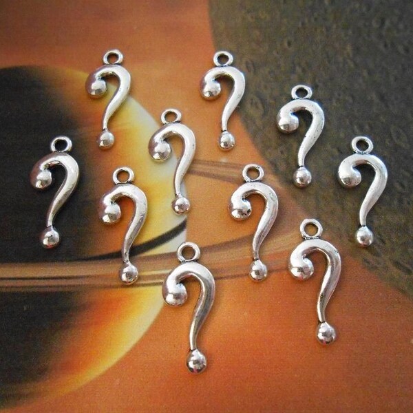 20 Question mark charms Silver Punctuation Riddler Surprise Question Doubt Mystery ? Jewelry Supplies Initial Monogramed Personalized Beadin