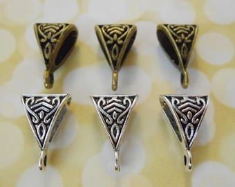 Large Triangular Pendant Bails: Antique Silver or Bronze, 15x10mm (Set of 10)