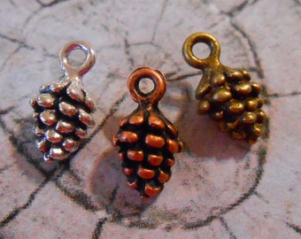 20 Pinecone Charms: 3D Nature Pendants, Jewelry Supplies