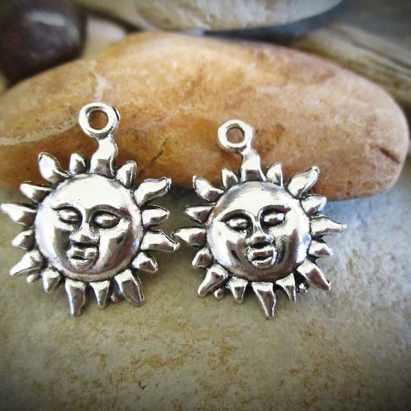 10 Silver Sun Charms for Bracelets Necklaces Earrings Anklets Key Chains | Galaxy Galactic Universe Planet Sun and Moon | DIY Jewelry Making