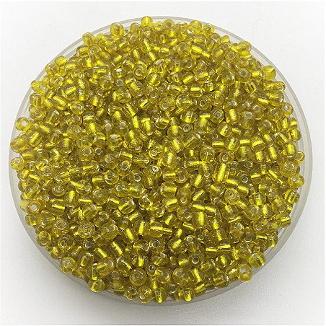 Yellow Glass Seed Beads Shiny Foil Core Czech Glass Spacer Etsy
