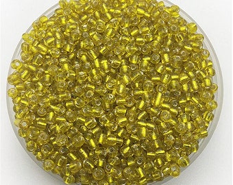 Yellow Glass Seed Beads | Shiny Foil Core Czech Glass Spacer Beads | For Elastic Stretch Bracelets Necklaces Earrings | DIY Jewelry Beading