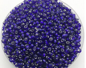 Cobalt Blue Glass Seed Beads | Shiny Foil Core Czech Glass Spacer Beads | For Elastic Stretch Bracelets Necklaces Earrings | Jewelry Beading