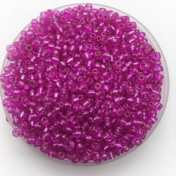 Fuchsia Pink Glass Seed Beads | Shiny Foil Core Czech Glass Spacer Beads | For Elastic Stretch Bracelets Necklaces Earrings Jewelry Beading