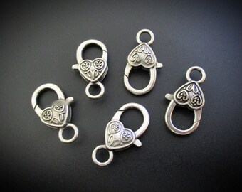 10 Very Large Silver Lobster Claw Clasps | 1" Heart Clasps for Tassels Key Chains Pet Collars Necklaces Bracelets | Findings and Components