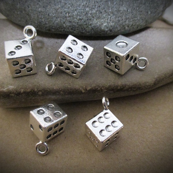 Silver 3D Dice Charm for Jewelry Casino Gifts Purse Charms Ornaments Crafts Decorations | Gambler Gambling Gift Punk Jewelry Hip Hop Jewelry