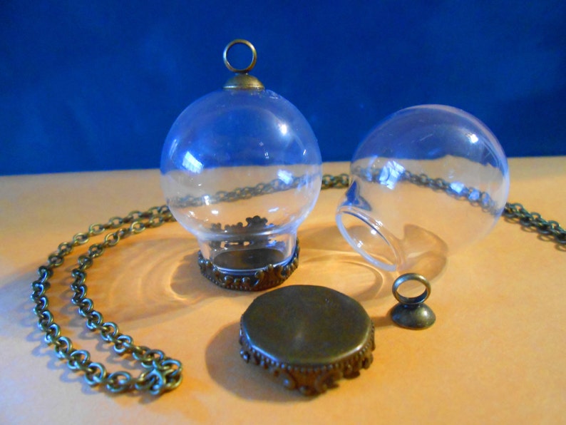 5 Glass Globes Bronze Lid Cap 25x15 mm Dome Bubble Bottle Etsy