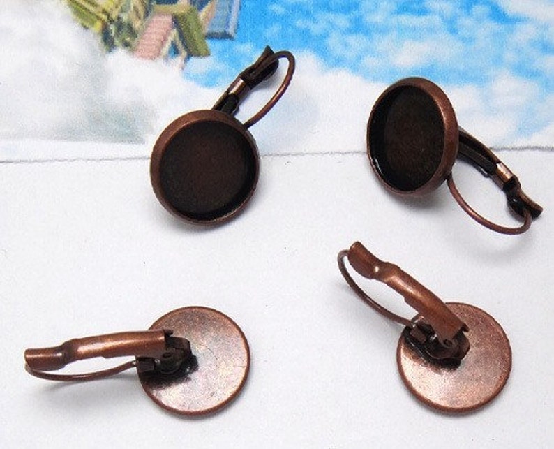 Glass dome 12mm Round Earring Setting Glass Cabochon French Leverback Earring Bezel Lever Back Jewelry Supplies 10 Copper Earring Blanks