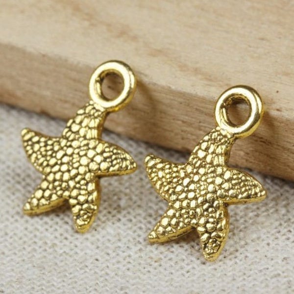 2 Gold Starfish Charms | Beach Jewelry | Starfish Necklace Earrings Bracelet Pendant | Ocean Animal | Sea Life | Nautical Jewelry | Sea Star