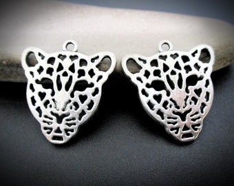 5 Silver Leopard Charms for Leopard Earrings or Necklaces | Animal Charms | Big Cats | DIY Wildlife Jewelry Supplies Findings and Components