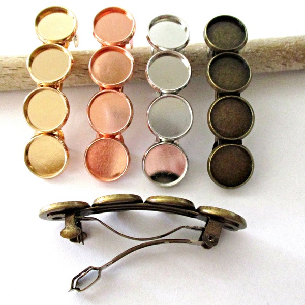 5 Barrette Blanks for 12mm Glass Dome Cabochons | Hair Clip Blanks with Cameo Trays Setting Bases DIY Handmade Hair Accessories Hair Jewelry