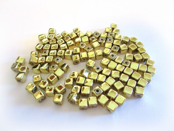 200 Gold Cube Beads Acrylic Square Beads Kids Beads CCB