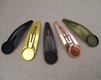 10 Hair Clips Blanks for 12mm Cabochons | 2" Snap Clips in Jet Black Gold Copper Bronze Rose Gold | Hair Accessories Barrettes Teens Kids