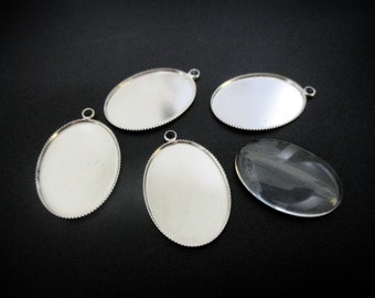 10 Oval Silver Pendant Trays for Stone or Glass Dome Cabochons For Pendant Necklaces Earrings Key Rings | Oval DIY Blanks Base Bezel Setting