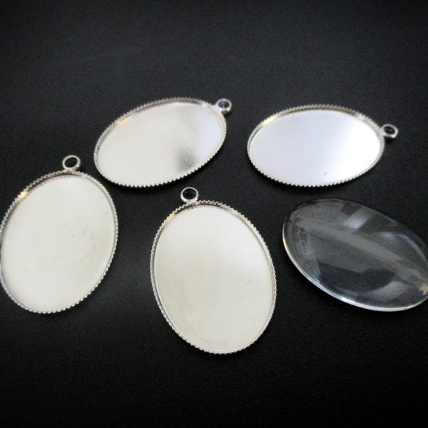 10 Oval Silver Pendant Trays for Stone or Glass Dome Cabochons For Pendant Necklaces Earrings Key Rings | Oval DIY Blanks Base Bezel Setting