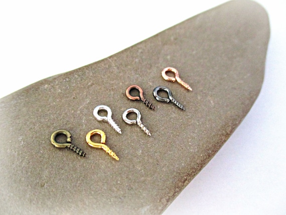 50 Tiny Screw Pin Bails for Jewelry Making 8 Colors Silver Copper