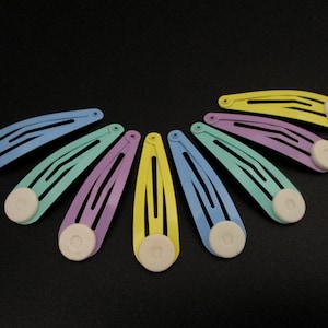 Hair Clips Blanks with Glue On Pads for Flat Backs | 2&quot; Snap Clips in Pastel Colors Light Blue Yellow Mint Green Lavender | Hair Accessories