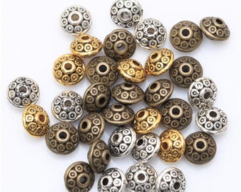 25 Spacer Beads Bronze Silver Antique Gold 6mm spacers Rondelle beads Necklace Bracelet beads Geometric Spirals Metal beads Jewelry supplies