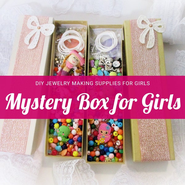 DIY Jewelry Mystery Box for Girls | Surprise Assortment of Kids Jewelry Making Supplies Beads Charms Pendants Cords for Bracelets Necklaces