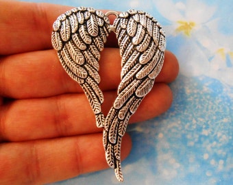 LARGE Silver Wing charms Angel wings Angel charms Guardian Angel Necklace Pendant Jewelry Christmas Religious Birth Sympathy Protection Baby