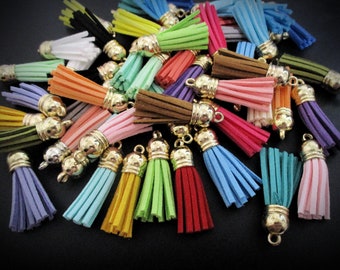 10 Suede Tassels in Mixed Colors with Silver or Gold Tassel Caps for Tassel Earrings Necklace Keychain Charms | Faux Leather Fringe Tassels