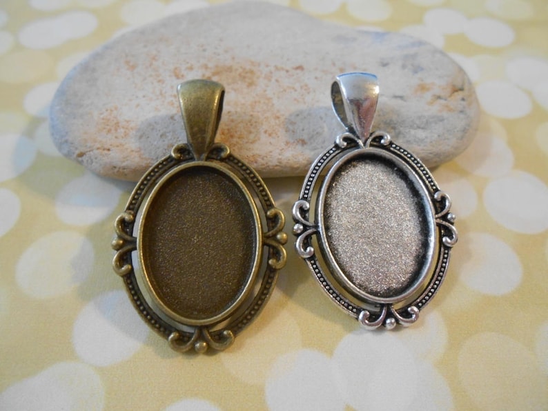 10 x oval pendant trays bezels antique vintage style bronze blank
