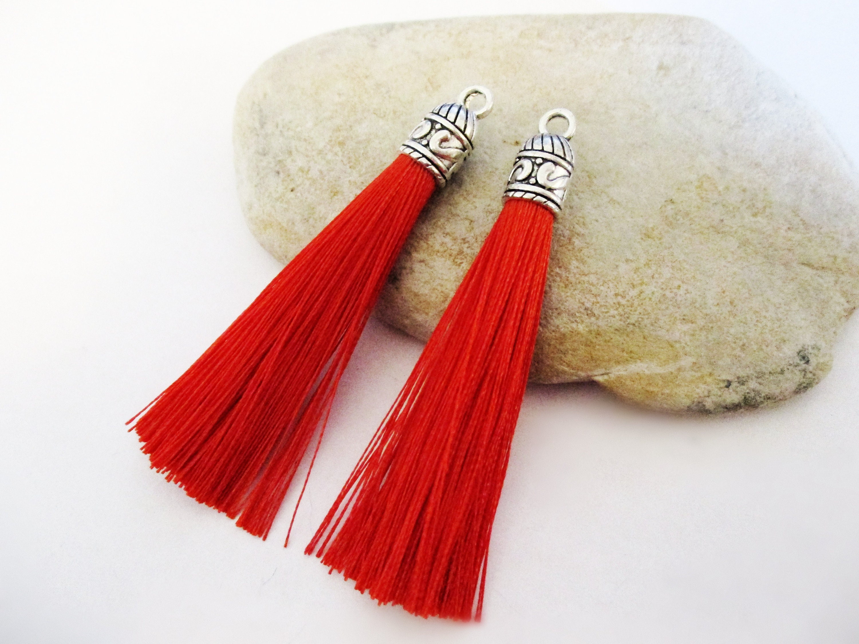 2 Bright Red Tassels Handmade Polyester Silk Tassels with Etsy