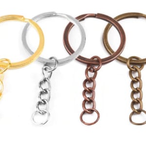 5 Large Key Rings with Extension Chain | 27mm Stainless Steel Keychain Blanks | Split Keyring Blanks | DIY Keyrings For Charms For Jewelry
