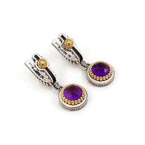 Byzantine Earring Laskaridis with Amethyst Doublet Stone Sterling Silver 925 Gold Plated