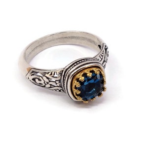 Blue Topaz London Ring, Byzantine Gold Ring, Blue Topaz Gemstone Ring, Gold Ring Jewelry, Engagement Ring, Solid Gold K18 & Sterling Silver