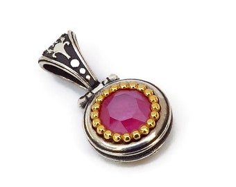 Byzantine Pendant Laskaridis with Pink Crystal Stone Sterling Silver 925 Gold Plated