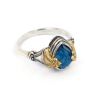 Byzantine Ring Laskaridis with Apatite Doublet Stone Sterling Silver 925 Gold Plated