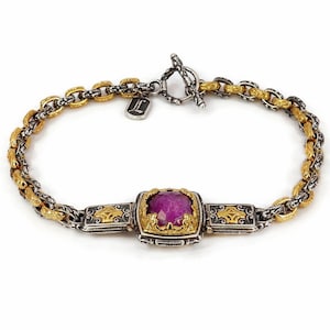 Byzantine Bracelet Laskaridis with Doublet Ruby Gemstone Sterling Silver 925 Gold Plated
