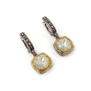 Byzantine Earring Laskaridis with White Opal  Crystal Stone Sterling Silver 925 Gold Plated