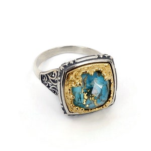 Anelli fatti a mano bizantini Anello con doppia pietra preziosa turchese Gioiello regalo per lei Anello unico Anello in argento sterling placcato oro di Laskaridis